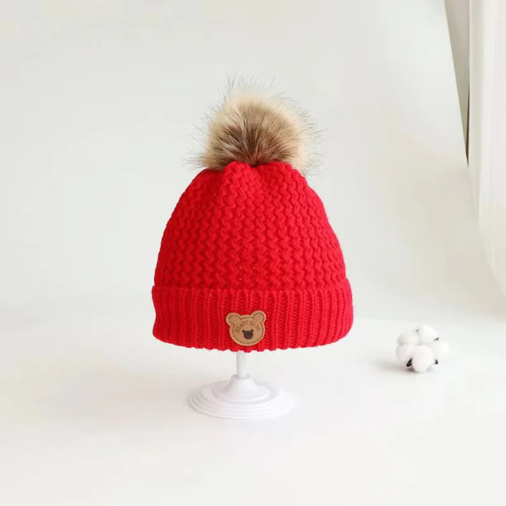 Knitted Teddy Bear Hat,Red