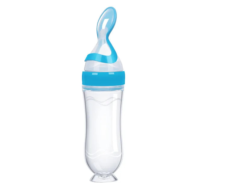 Baby squeeze Feeding Bottles With Spoon,blue