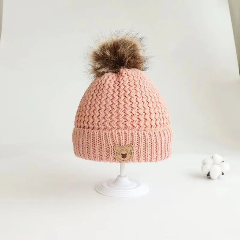 Knitted Teddy Bear Hat, Pink