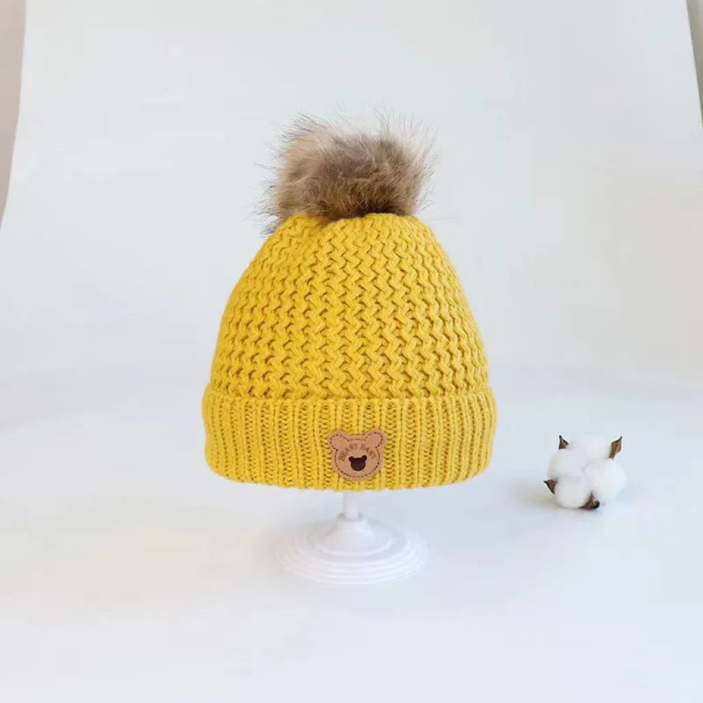 Knitted Teddy Bear Hat, yellow 