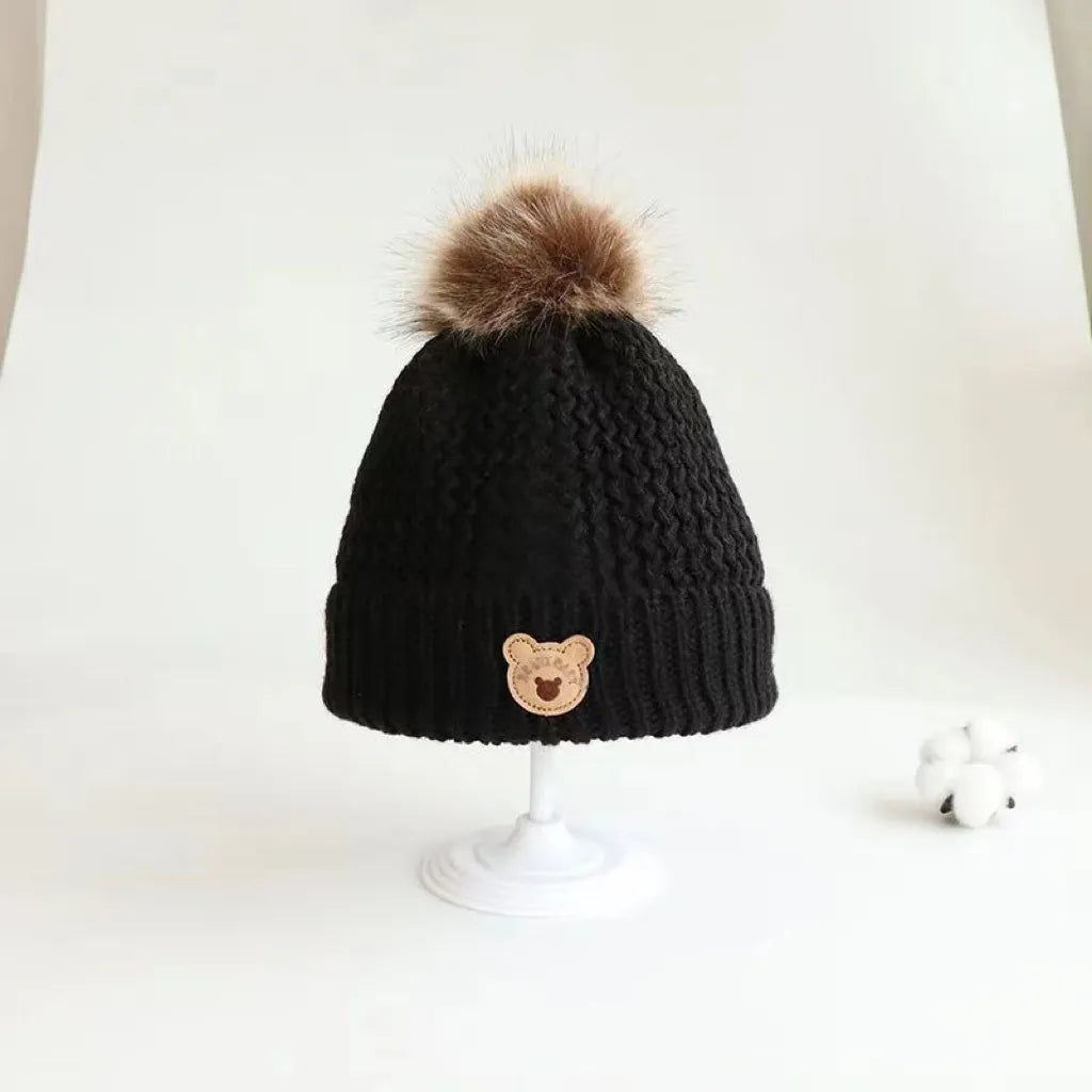 Knitted Teddy Bear Hat,Black