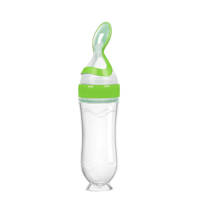 Baby squeeze Feeding Bottles With Spoon,green