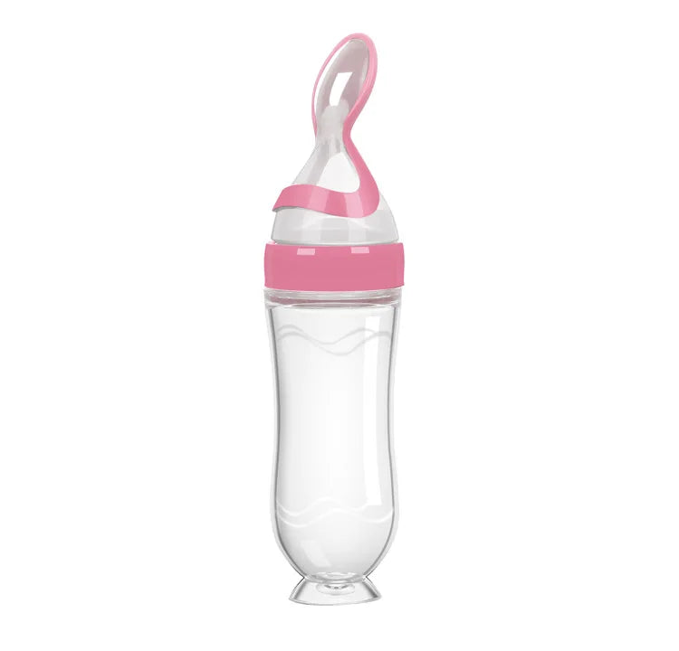 Baby squeeze Feeding Bottles With Spoon,pink