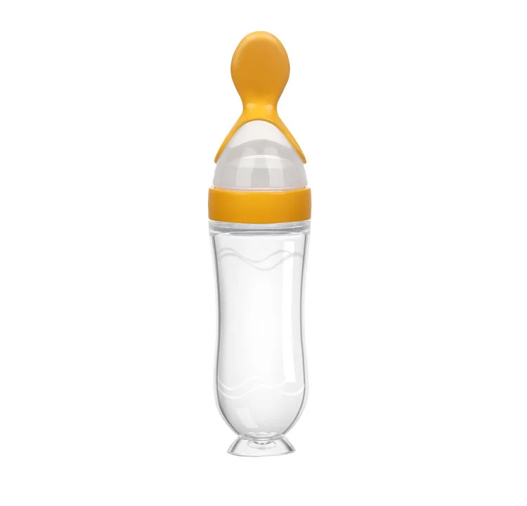 Baby squeeze Feeding Bottles With Spoon,yellow