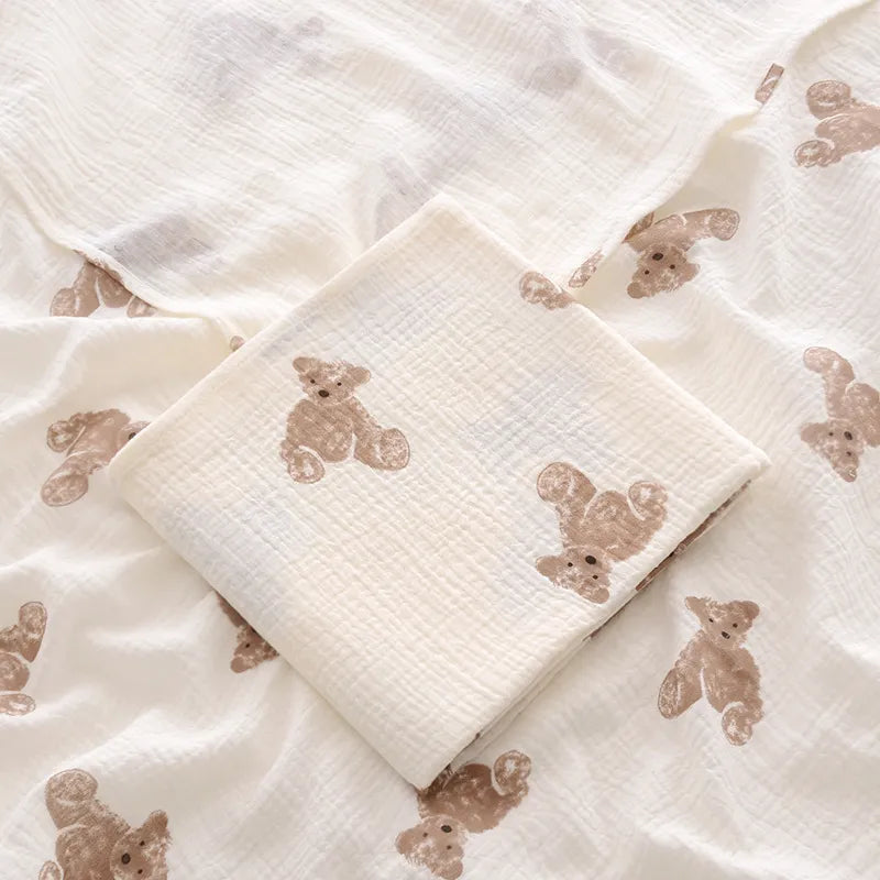 Children's Muslin Swaddle Two Layer,close up,bear