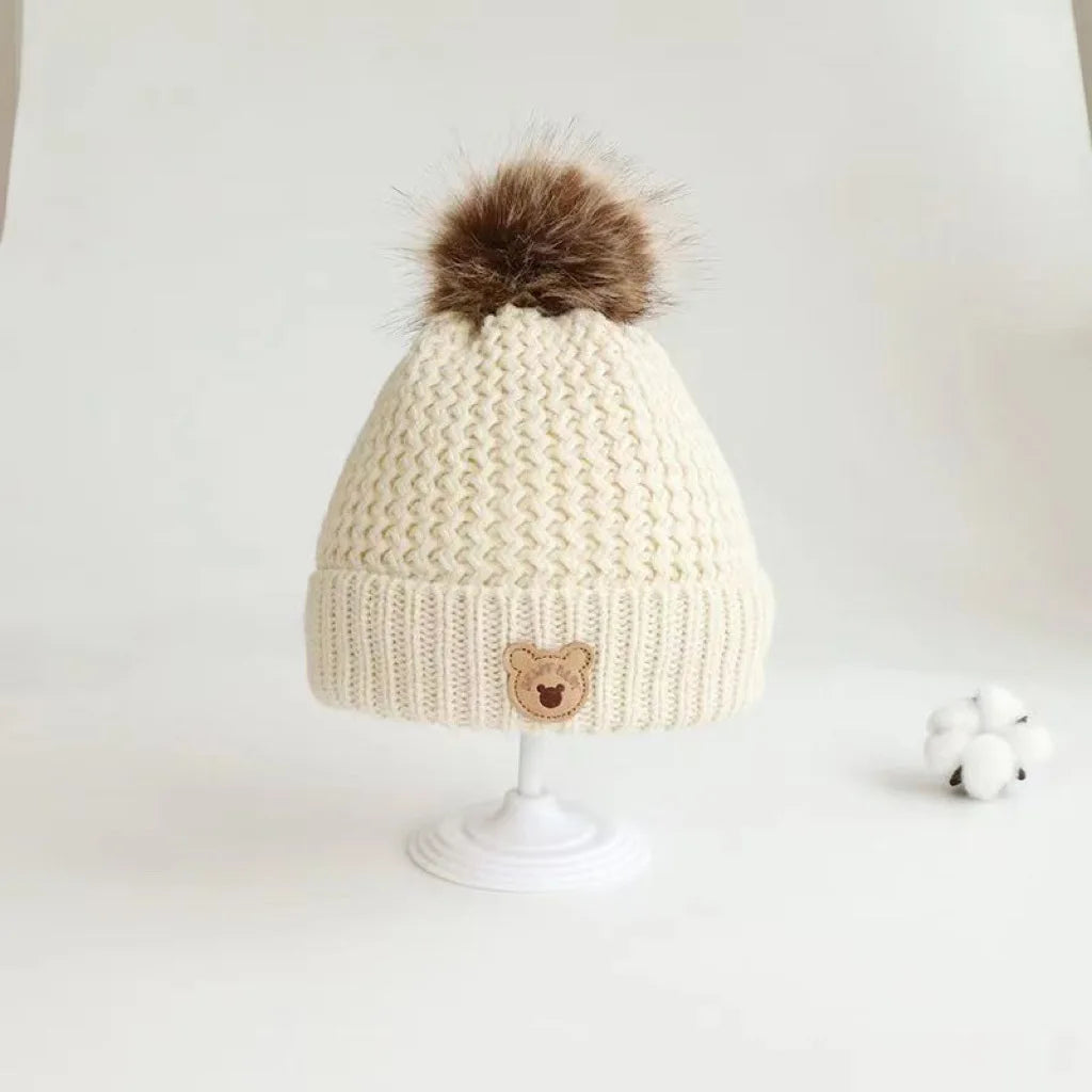 Knitted Teddy Bear Hat, Beige