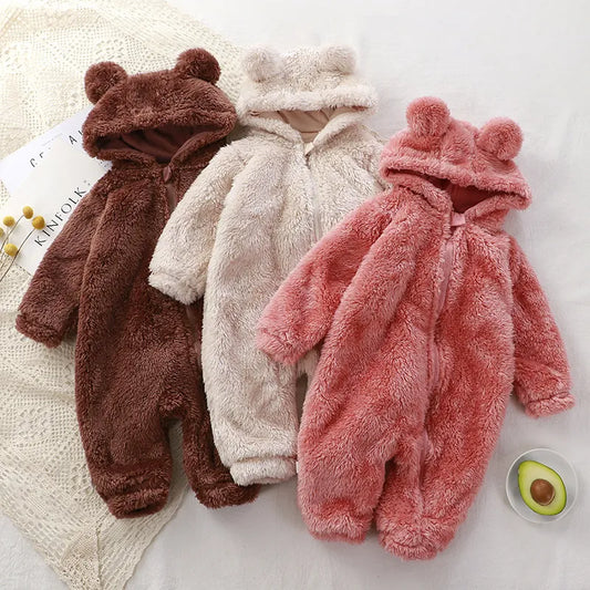 Hooded Fleece Baby Onesie,brown,beige,pink