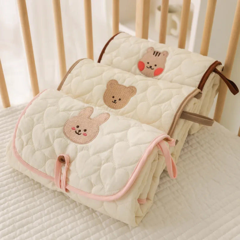 Foldable Portable Diaper Changing Pad,rolled up,bear,rabbit,squirrel 