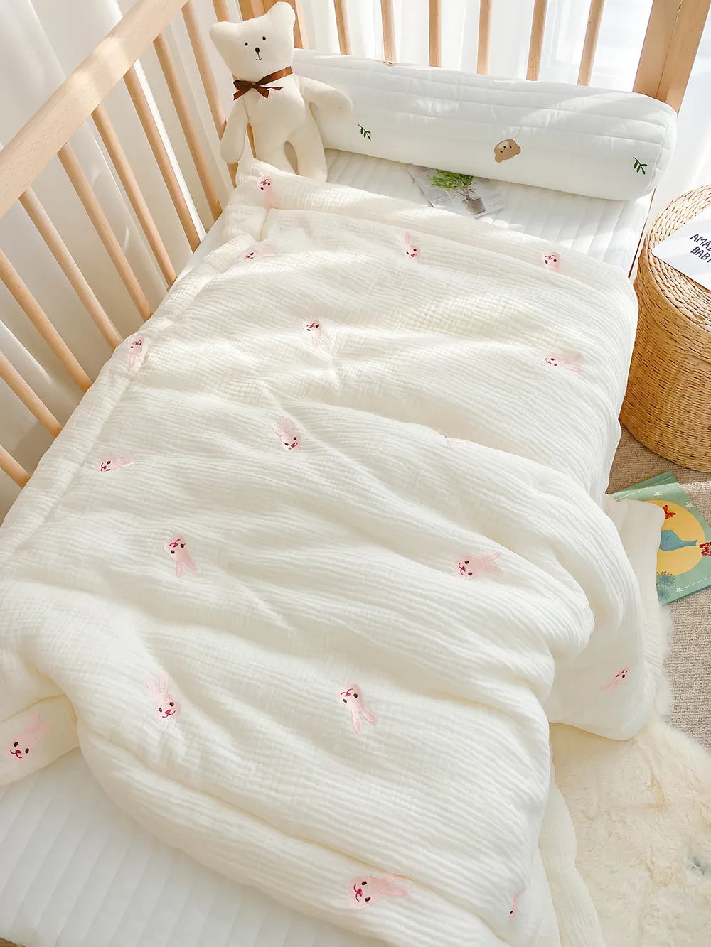 Children's Cotton Mink Blanket, birds eye view, rabbit 